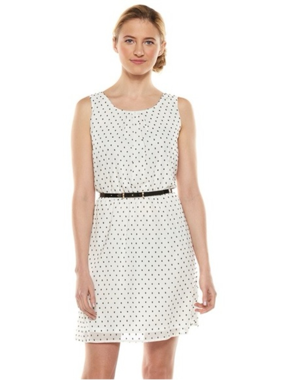 Elle Black & White Clip Dot Sleeveless Dress